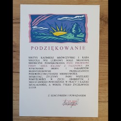 Podziękowanie sołtysa Kazimierza Mrówczyńskiego za pomoc pogorzelcom z Lubnowych Wielkich